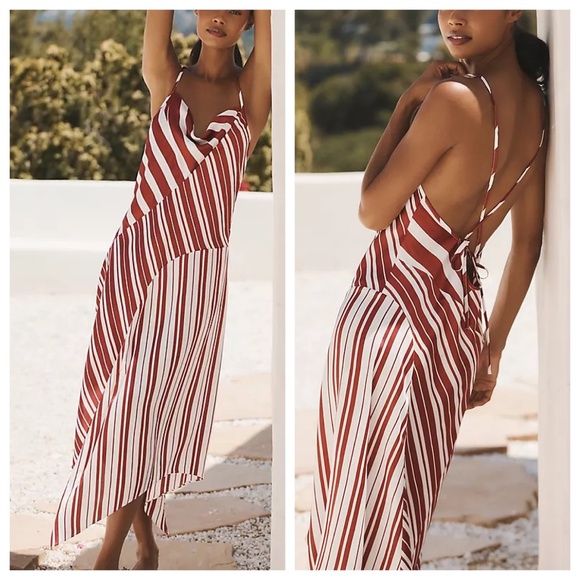 Anthropologie Red and White Striped Backless Dress - Picture 1 of 16